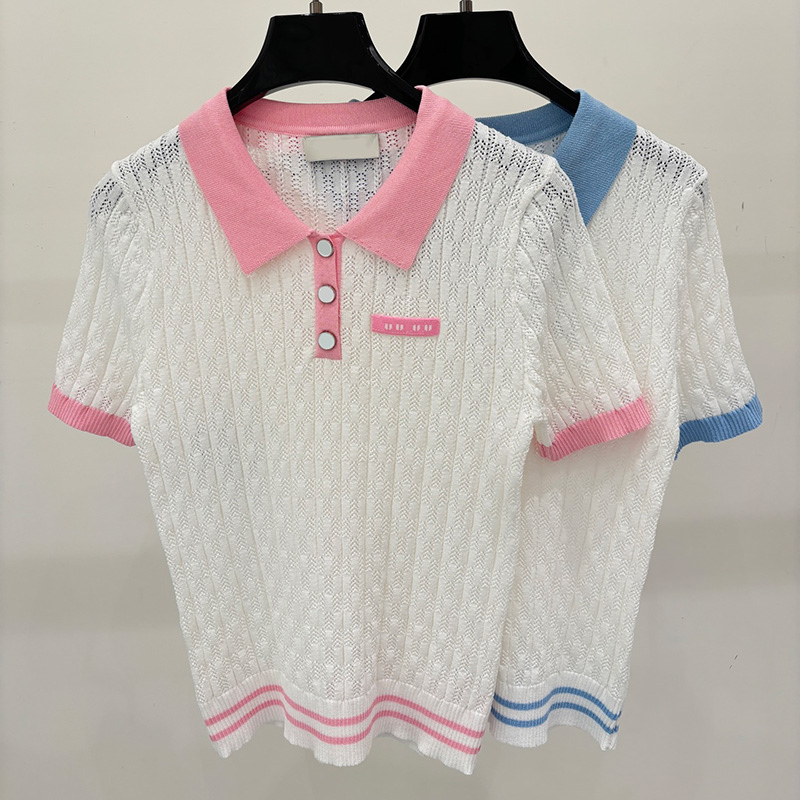 Polo tricoté à panneaux pulls femmes boutons collège Style rayé creux pull bureau Baseball polyvalent pull
