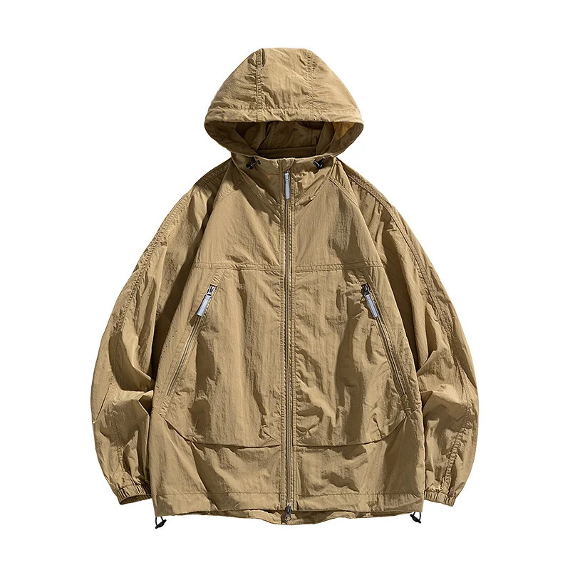 UPF 50 Mens Hooded Windbreaker Sunscreen Jacket Ultra Light Summer Zipper Pocket Elastic Cuffs Suitable for Outdoor Hiking 260612