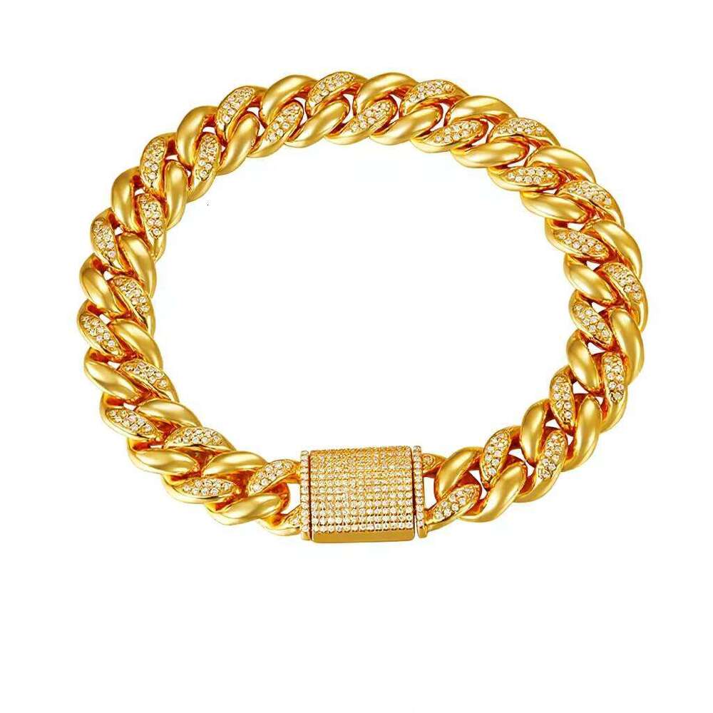Cross-border best-selling micro-inlaid moissanite Cuban chain bracelet, with a luxurious iron finish, high-end hip-hop style, unisex