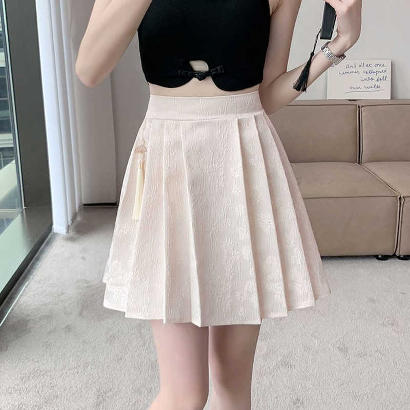 Summer Female Plus Size 2025 Elastic Waist Skirts Women High Waisted Pleated Short Dress Lady Chic Designer Solid Printed Skirts M260612