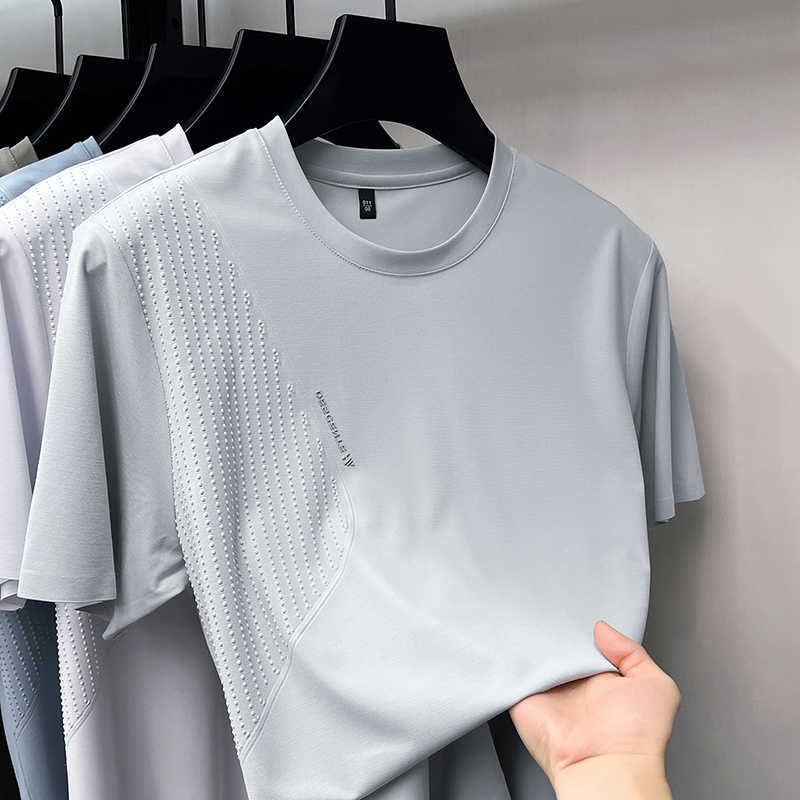 sleeve brand short mens T-shirt ice silk cool breathable summer new fashion letter embossed casual round neck top M260612