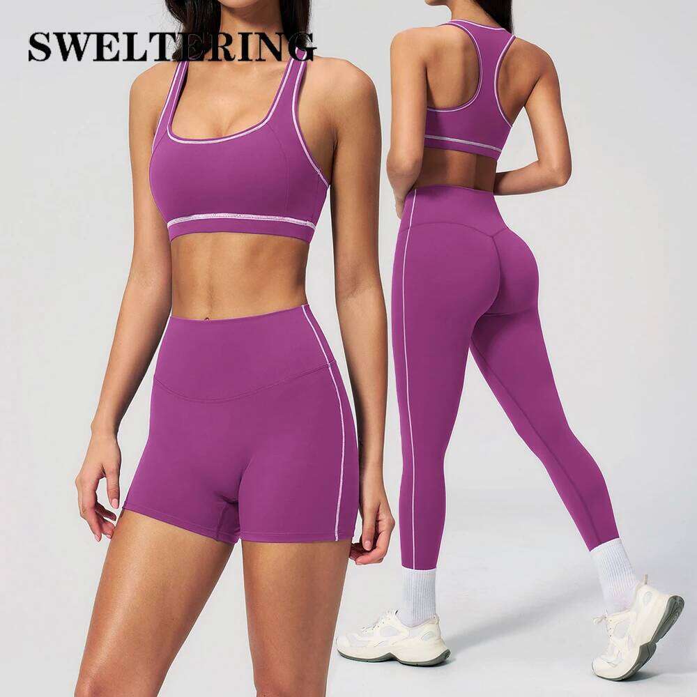 2PCS Yoga Set Women's Short Sleeves Workout Clothes Gym Legging Fitness Bra Athletic Wear Female Shockproof Crop Top Sports Suit 26L0612