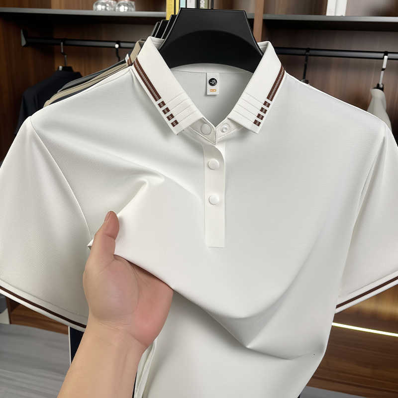 ice silk short sleeve shirt breathable summer mens business casual high-quality fashion striped lapel T-shirt M260612