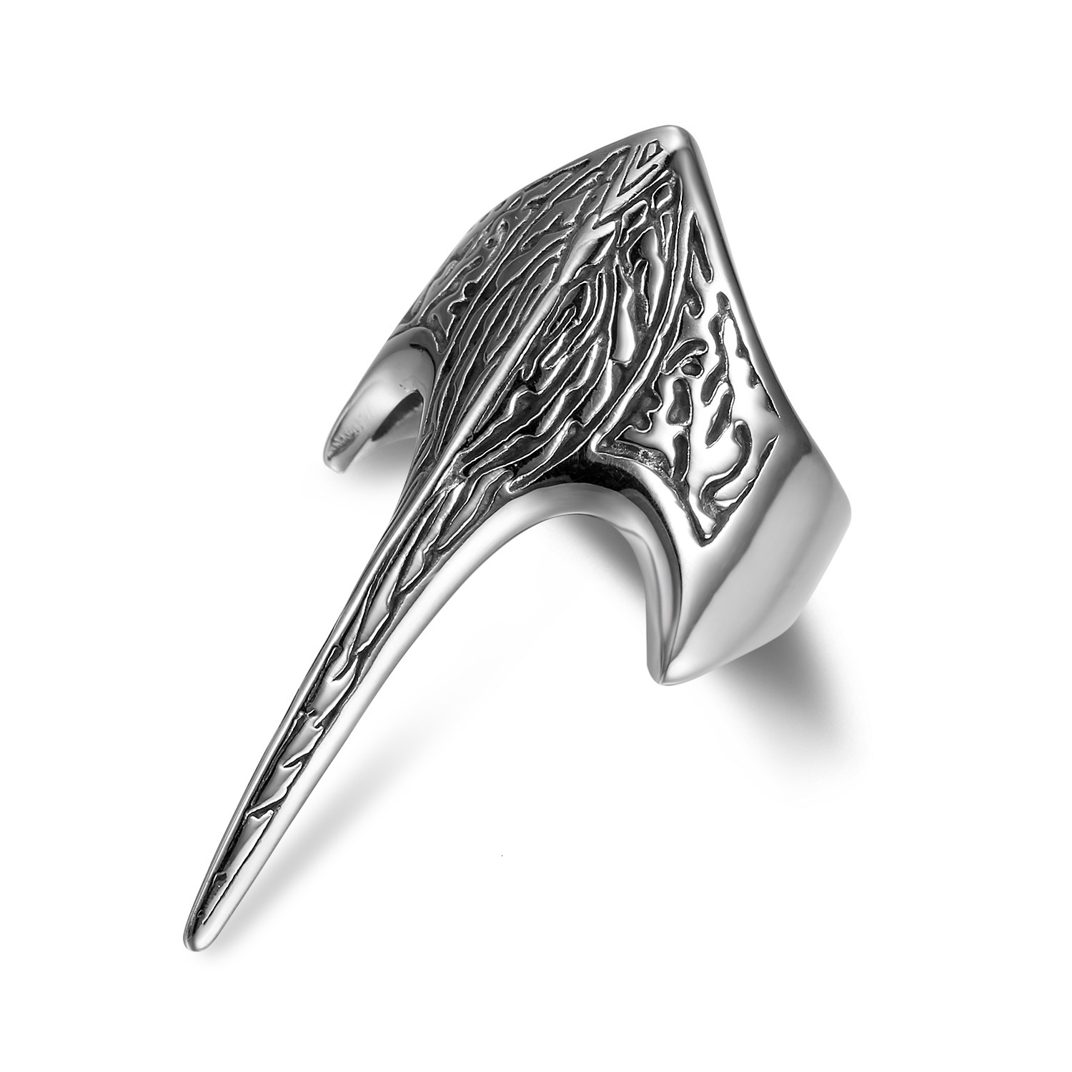 High quality Personalized Vintage Jewelry Wholesale Men's Trendy Fashion Stainless Steel Engraved Long Tail Ring