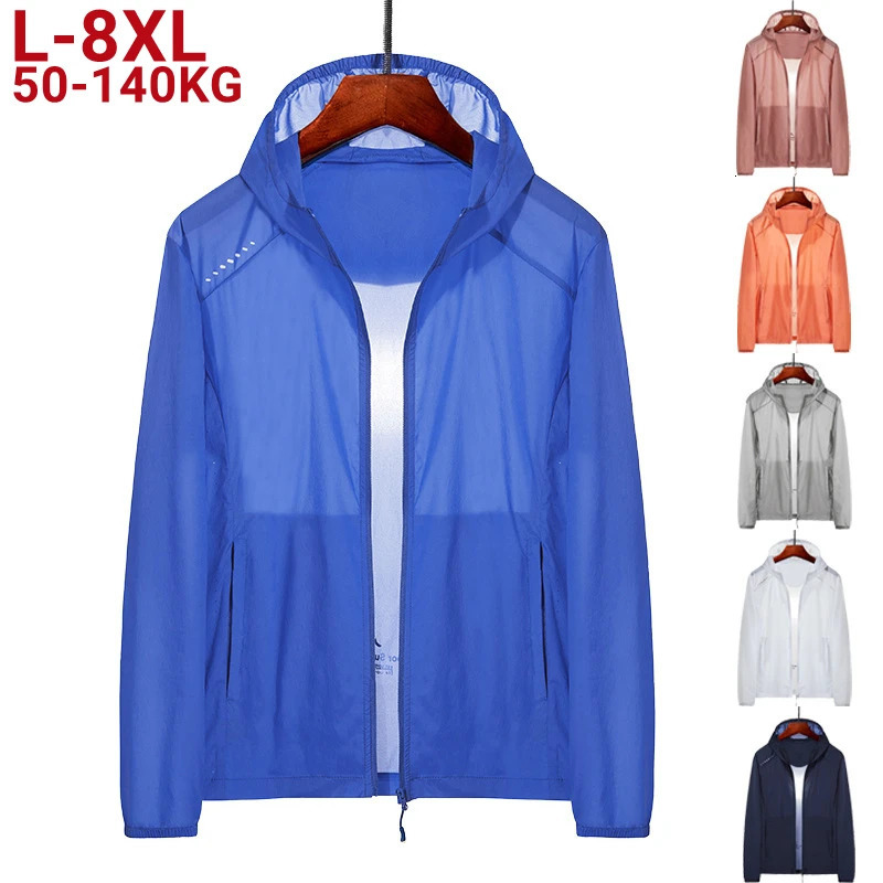 Plus Size 8xl Summer Zip Pockets Uv Sun Protection Skin Coats Men Breathable Nylon Ultralight Windbreaker Hooded Casual Jackets 260612