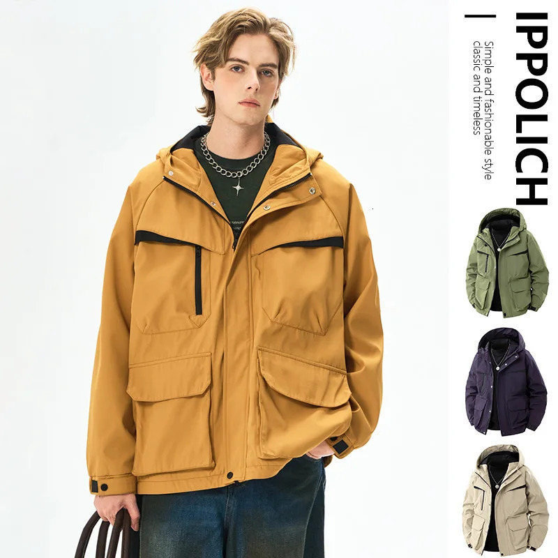 Spring Mens Jackets High Quality Hooded Solid Color Casual Outerwear Men Autumn Outdoor Fashion Zippers Loose Coats Streetwear 260612