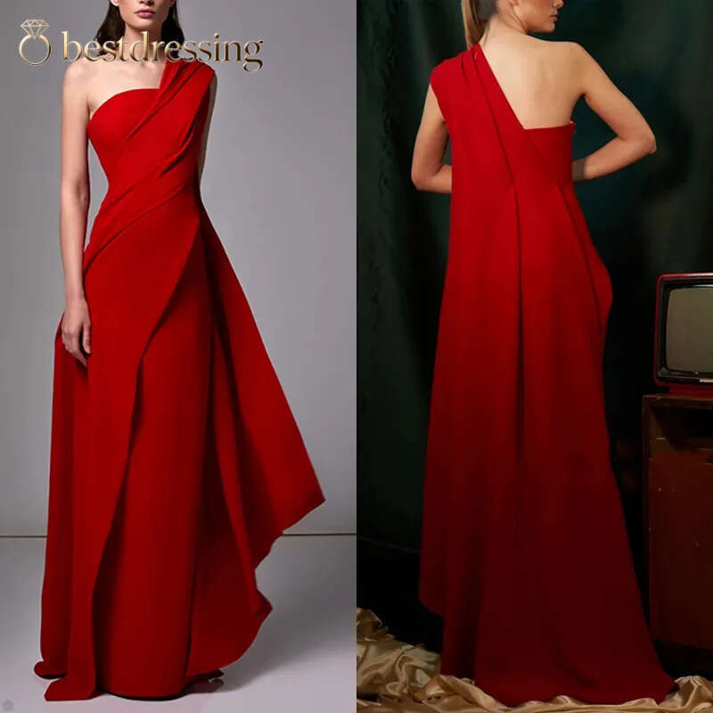 Fashion Column Prom One Shoulder Sleeveless Floor Length Ribbon Celebrity Evening Dresses Plus Size Custom Made B5018 Bd612