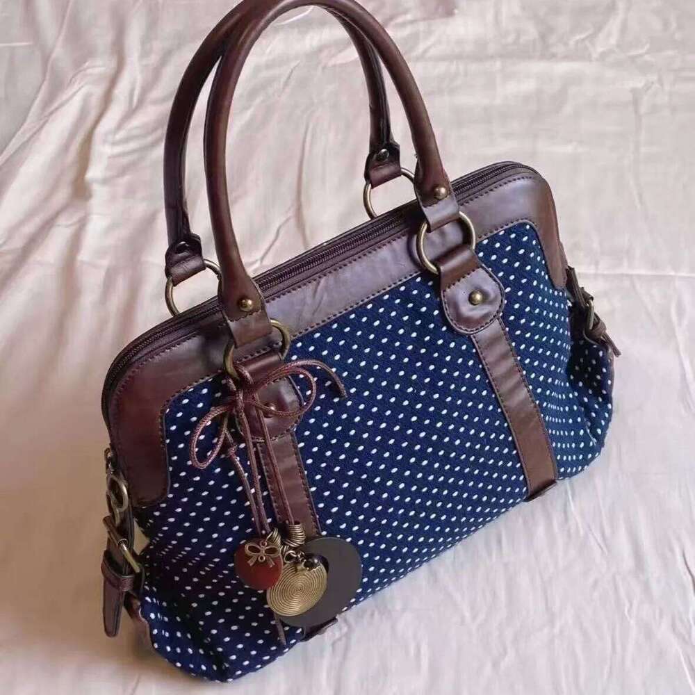 Korean Retro Polka Dot Handbag, Leather Patchwork Large Multi-functional Briefcase Sweet Pretty Style Handbag Casual Commute Bag