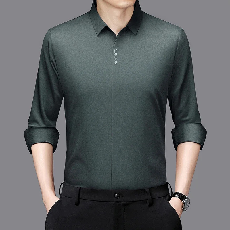 Mens Business Casual Long Sleeved Solid Color Shirt Wrinkle Resistant Free Comfortable All Season Versatile Top 260612