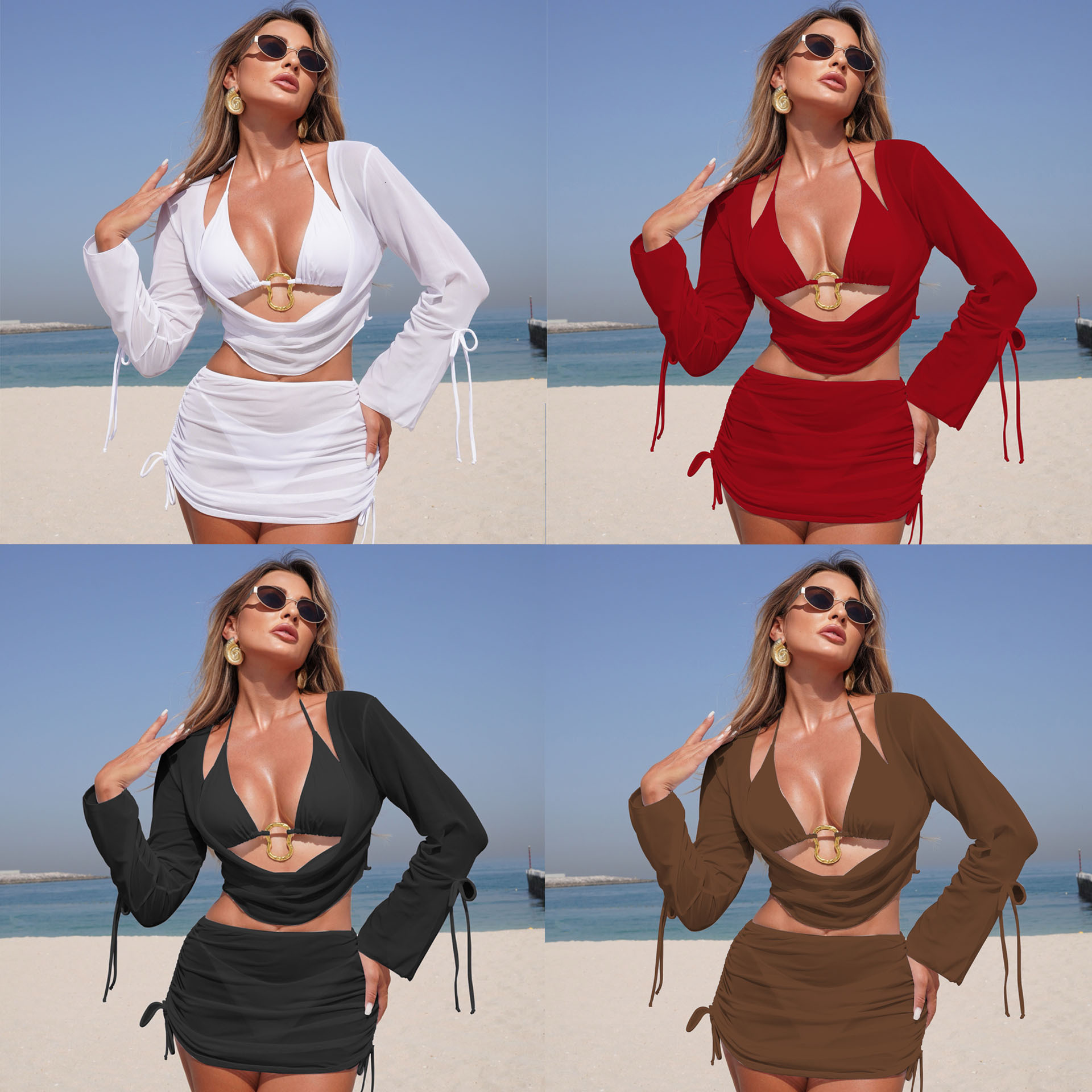 Spedizione gratuita in magazzino 2026 costume da bagno sexy in quattro pezzi di nuova moda per costumi da bagno bikini da donna
