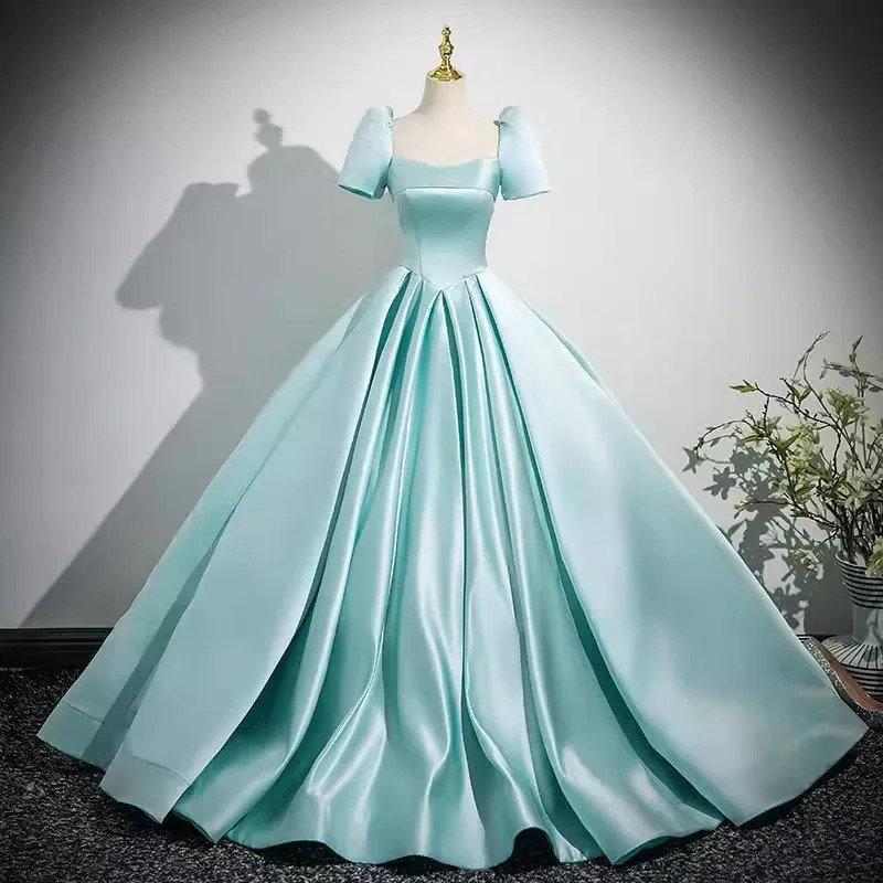 Womens Satin Slimming Evening Dress Fashionable and Elegant Backless Strap Short Sleeved Banquet Performance Hosting 260610