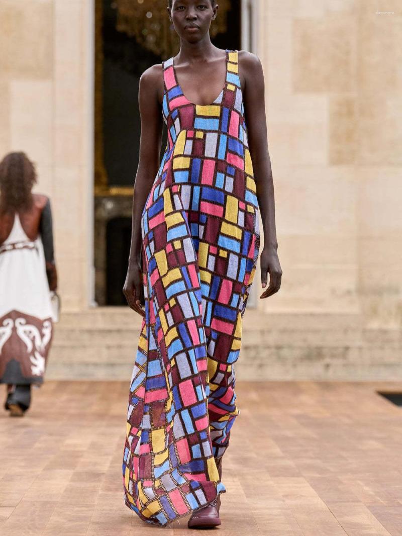 Casual Dresses 2026 European And American Style Cross-Border Elegant Stylish Sleeveless Fashion Long Dress With Colorful Print Loose Fit For