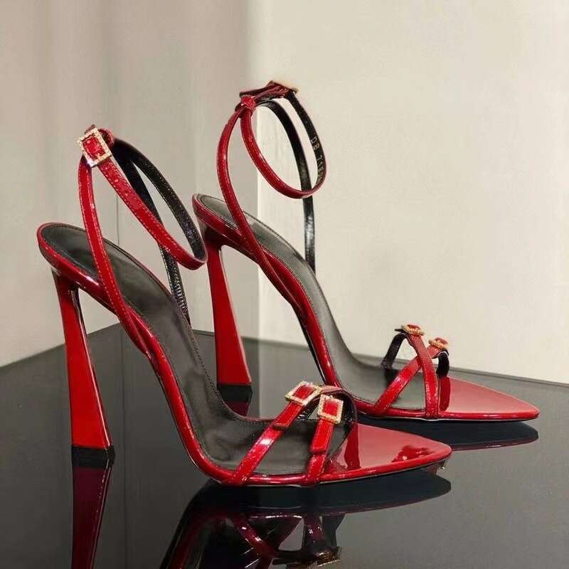 2026 summer new style women's pointed toe stiletto high-heeled sandals with thin straps, open toe, and buckle design for elegant