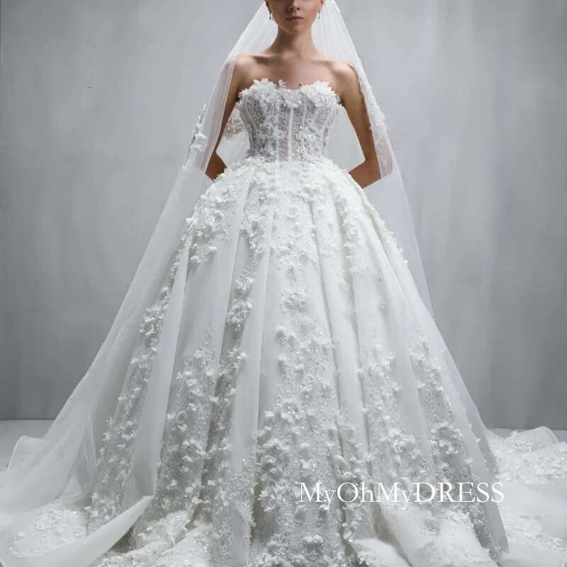 Luxury White Dubai Arabic Mermaid Dresses Applique Flower Beading Tull Court Train Wedding Dress Bridal Gowns Vestido Y612