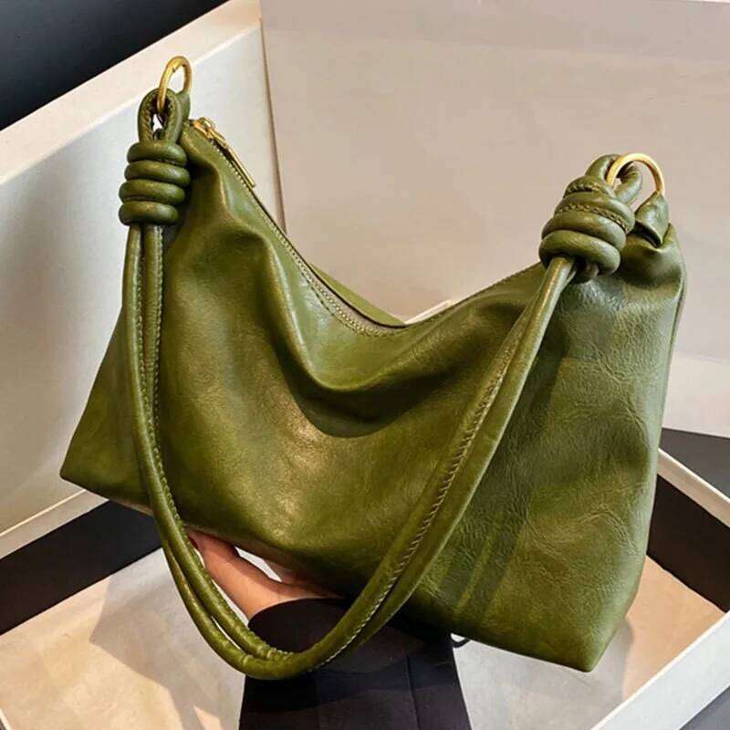 Trendy Women's Soft Leather Knot Hobo Shoulder Bag, Large Capacity Casual Crossbody Handbag, high-end soft leather texture