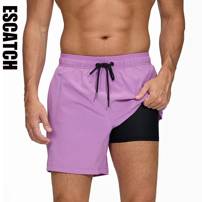ESCATCH 2026 Upgrade Breathable Lining Mens Shorts 2 in 1Quick-Dry Fitness Sports Swim Shorts Zipper Pockets Beach Pants 260612