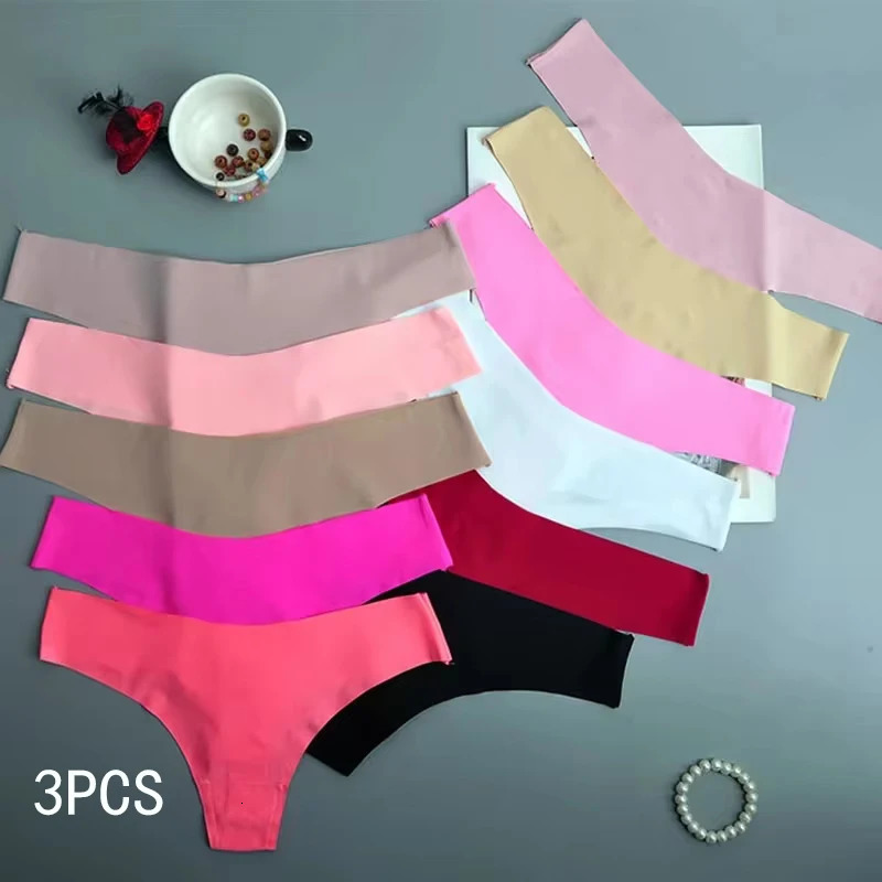 3PCS Seamless Panties Women Ice Silk Underwear Low Waist V-Waist Briefs Crotch Breathable Quick-Drying Sports Underwear 260611