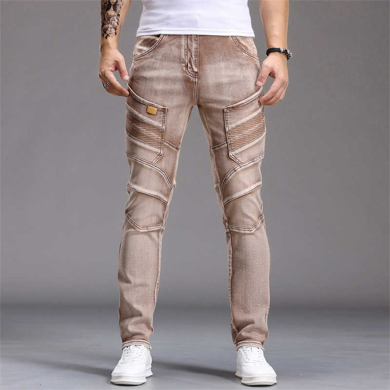 Mens Patchwork Skinny Ripped Jeans Fashion Trousers Elastic Slim Hole Biker Denim Pants Hip-hop Rock American Streetwear Q260612