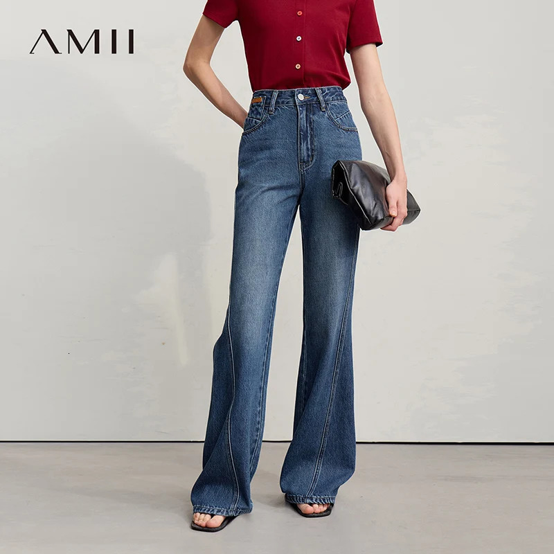 Amii Womens Jeans 2026 Spring Casual Cotton Denim Flared Long Pants Retro Loose Commuter Versatile Woman Trousers 12651025 260612