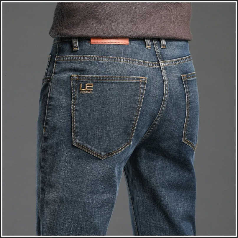 Spring Jeans Autumn Winter Clothing Mens Slim Straight Simple Fit Cotton Stretch Nostalgic Denim S260612