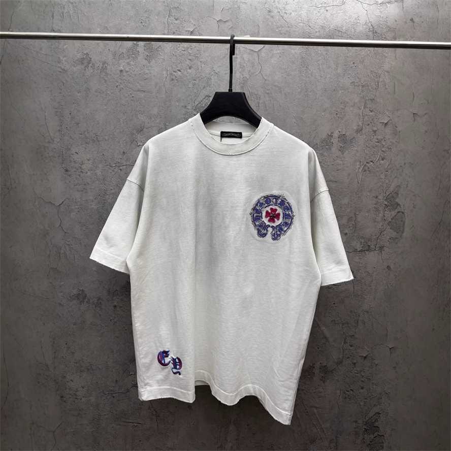 Correct version CH Chrome Summer Washed Patch Embroidery Short Sleeve T-shirt Couple Style{category}{category}DT7Z
