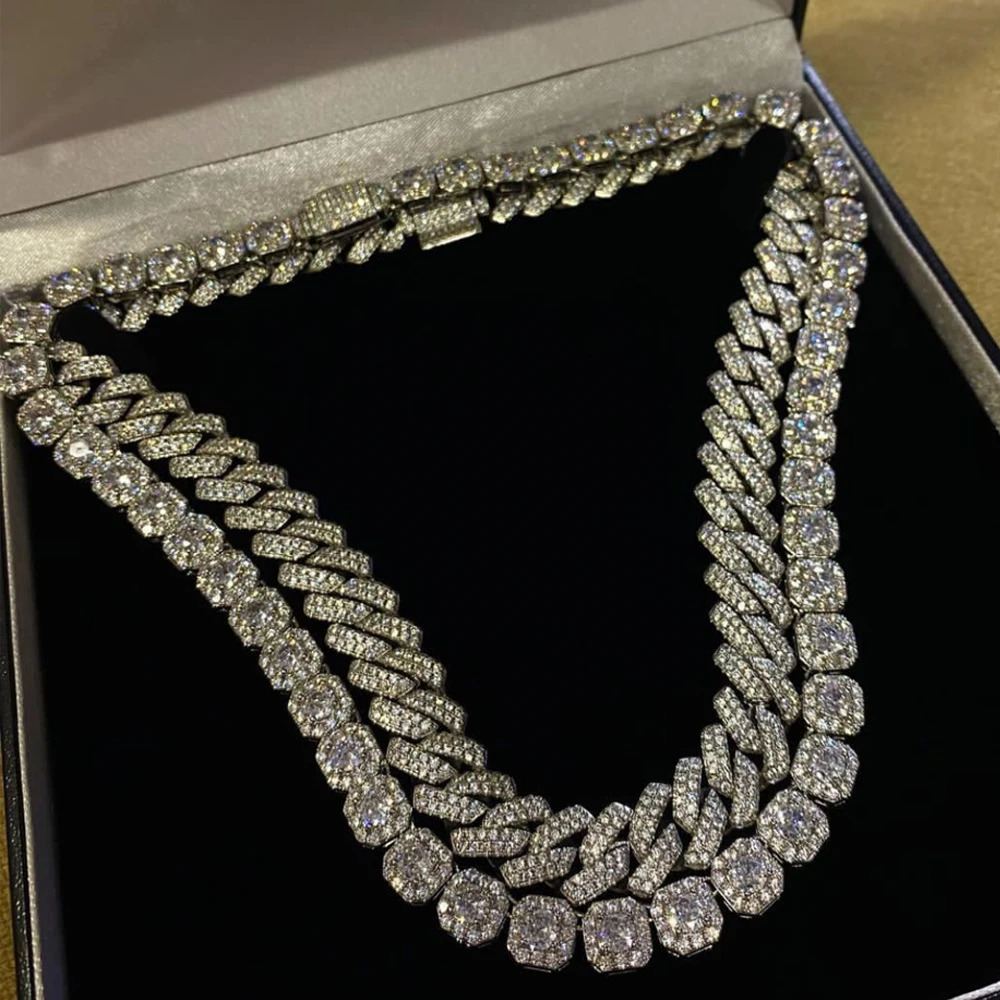 Iced Out Bling s Paved Cuban Link Chain Tennis Necklace Women Men 1314MM Prong Rapper Hip Hop Rock Jewelry 260610