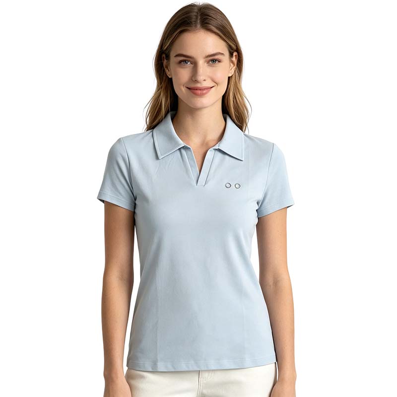 Women Cotton Polo Shirt Short Sleeve V Neck Solid Color Tee Slim Fit Casual Workwear Breathable Comfortable Summer T Shirt For Daily Multiple Colors