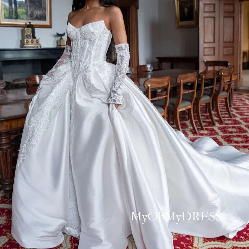 Luxury White Dubai Arabic Mermaid Dresses Applique Lace Beading Court Train Wedding Dress Bridal Gowns Vestidos De Novia Y612