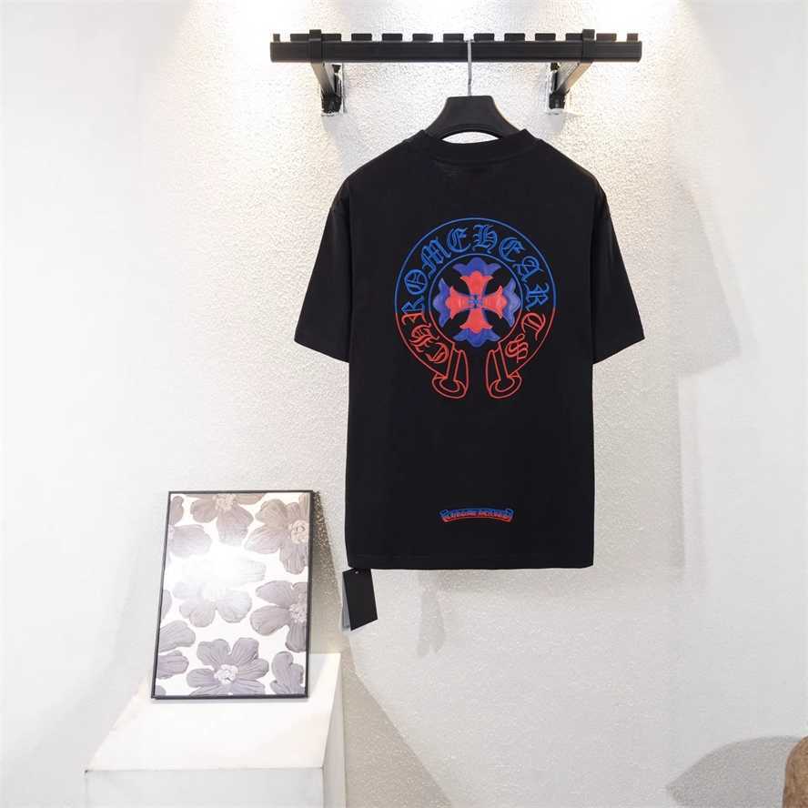 Correct version of CH Chrome new model horseshoe laser-burned floral appliqu embroidered short-sleeve T-shirt for couples{category}{category}LCJY