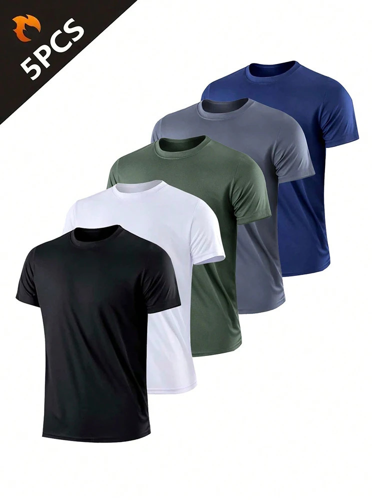 5PCS Mens Solid Color Ultralight Quick Dry Sport T-Shirt Breathable Lightweight Top For Fitness Training Workout Running Gym 260612