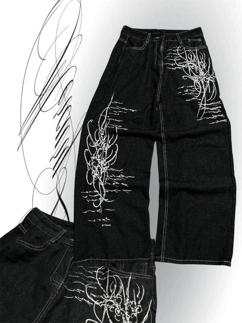 Y2K American style Oversized Hip-hop Jeans Mens American Retro Rock Straight Pants Fashion Street Graffiti Casual Wide Pants Q260612