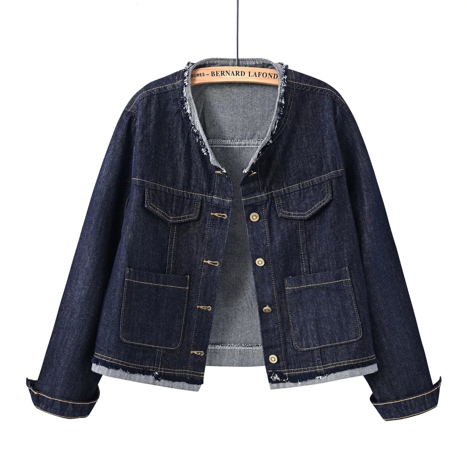 Deep blue Denim Jacket Womens Small fragrance style Spring Autumn Casual Round neck Jackets Female Cowboy Short Outwear 260609
