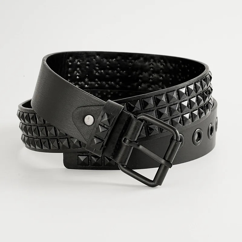 Senior Rivets Punk Style Belt Men and Women Universal Black Fashion Solid Colour PU Leather Jeans Accessories Casual Belt260605