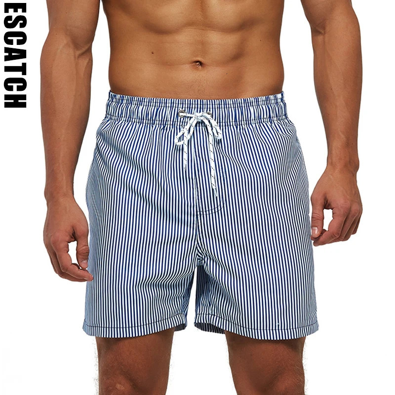 ESCATCH Fast Dry Mens Board Shorts Vertical Stripe Arrival 2026 Summer Beach Surfing Breathable Mesh Liner Plus Size Shorts 260612