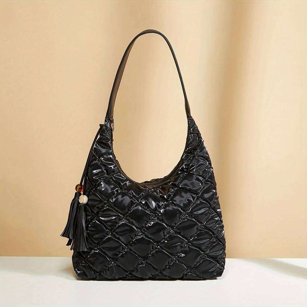Vintage large capacity plaid shoulder women's 2024 autumn/winter new leisure handbag commuter Tote bag