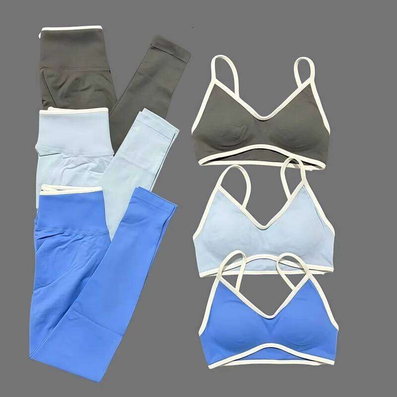 2Pcs HISTELLO Women's Seamless Yoga Set Ignite Sculpt Scrunch Leggings Strappy Halter Bra Gym Sports Fitness Outfit 26L0612