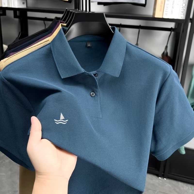 sleeve 100cotton short mens shirt summer new fashion brand sailboat embroidery business casual lapel T-shirt M260612