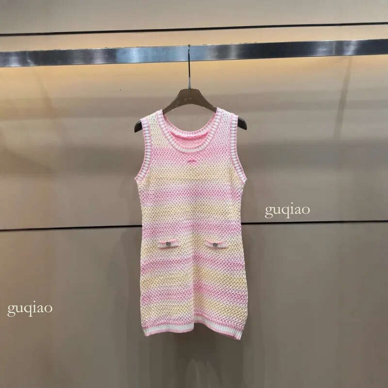 Designer Dress Womens Summer Logo Rainbow Gradient Knit Dress Sleeveless Tank Mini Dress With Pockets High Quality Summer Clothes Women Designer