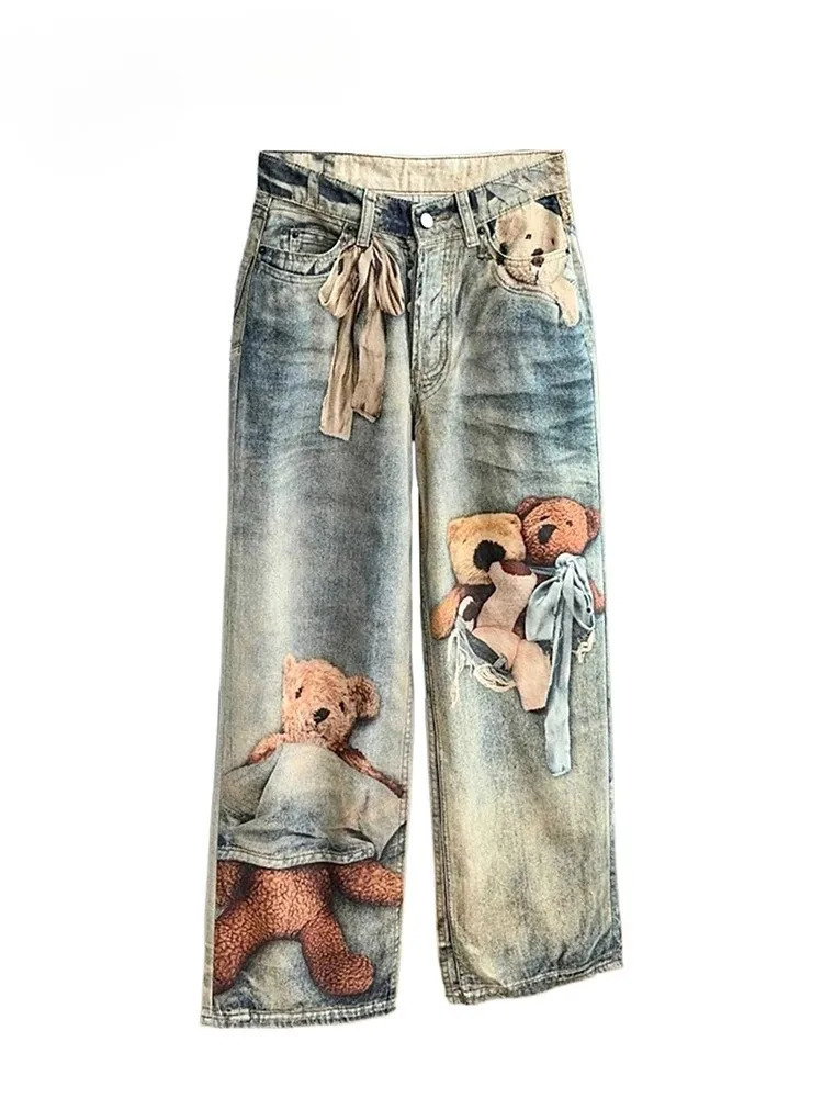 Womens Baggy Print Jeans Denim Pants Harajuku Cowboy Tie Dye High Street Y2k Stylish n 260611