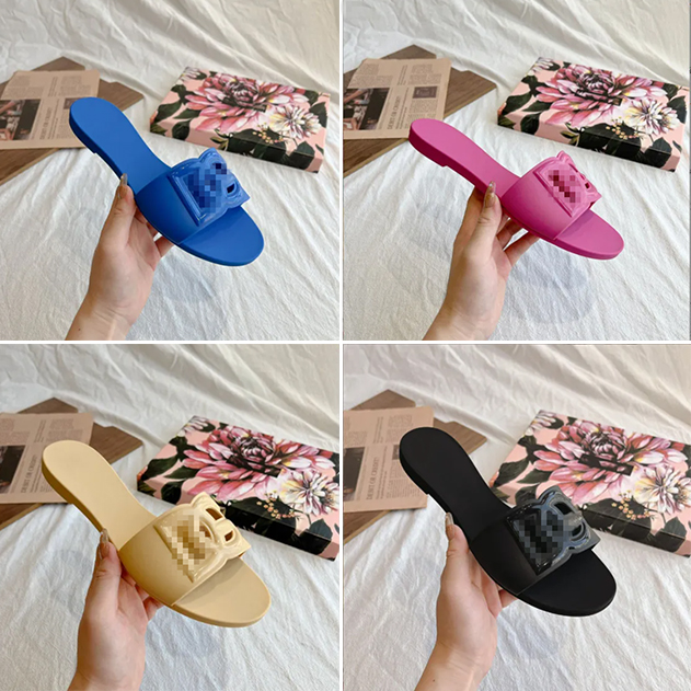 With box 2026 top Designer Slippers For Women Letters Hole Luxury Luxe Sandals Ladies Casual Slides Ladies Flat Beach Jelly Script Blue Outdoor Summ