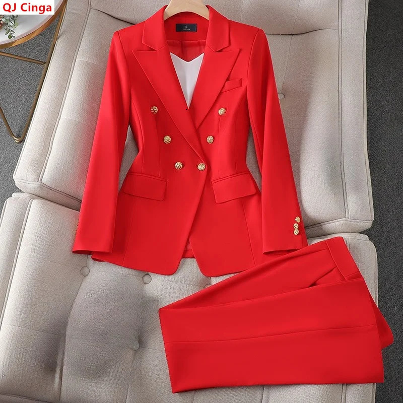 Fall Womens Bright Red TwoPiece Suit Set Jacket and Pants Available in Black White Pink 2026 260611