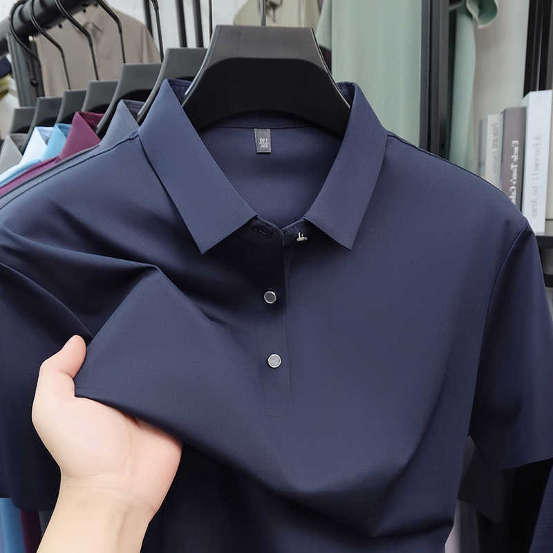 silk High end mens ice short sleeve shirt fashion summer new simple solid color comfort breathable casual business T-shirt M260612