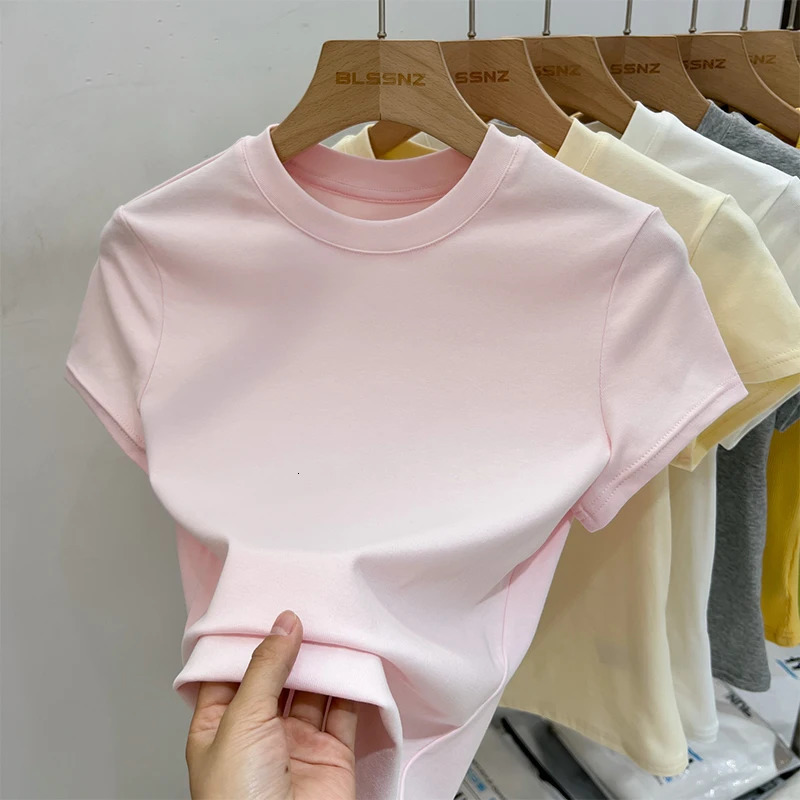 AOSSVIAO 2026 Summer Solid Color Womens Short Sleeve TShirt American Vintage Y2K Slim Basic ONeck Tee Trendy Fit Tops 260612