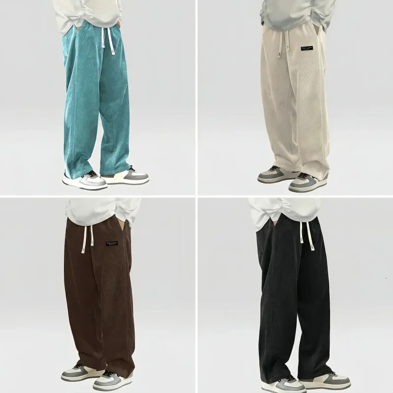 2026 Mens Corduroy Casual Pants Fashion Loose Fit Baggy Straight Sweatpants Elastic Waist Drawstring Outdoor Streetwear 260612