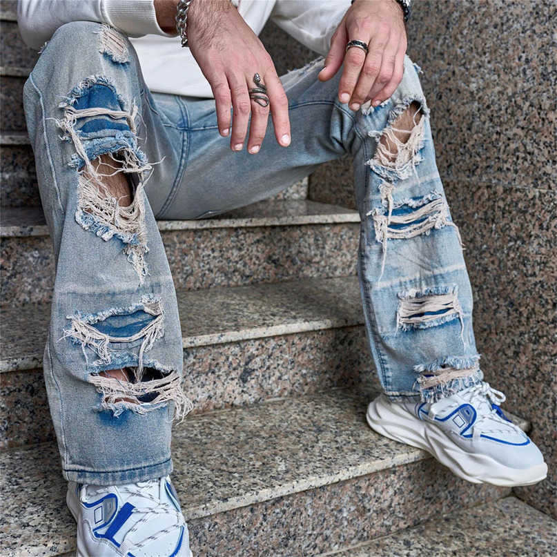 Mens Tassel Jeans Spring Thin Slim Fit Straight Denim Casual Stretchy Jean S260612