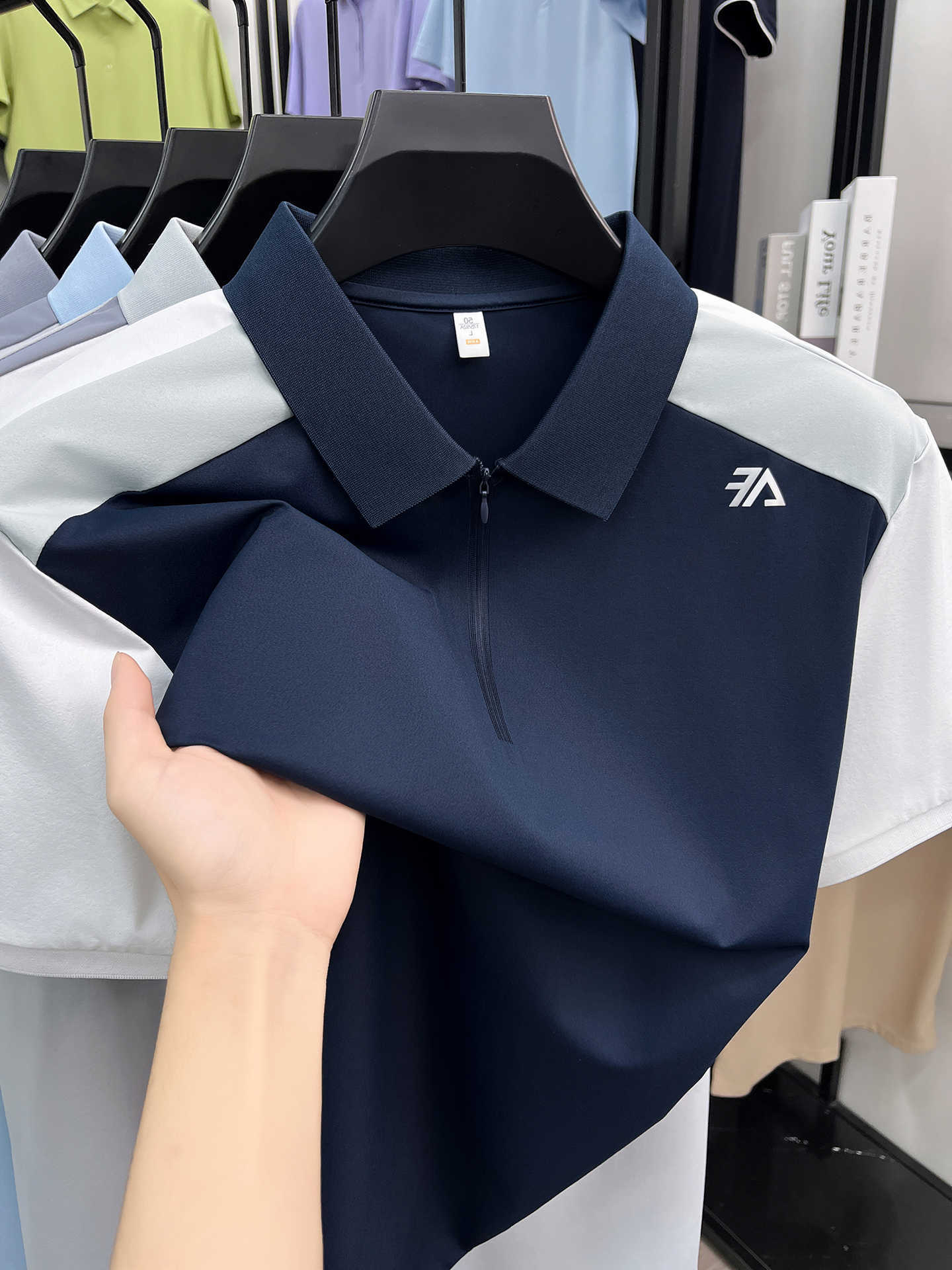 sleeve short brand embossed shirt mens summer ice silk breathable color blocked new casual sports T-shirt M260612