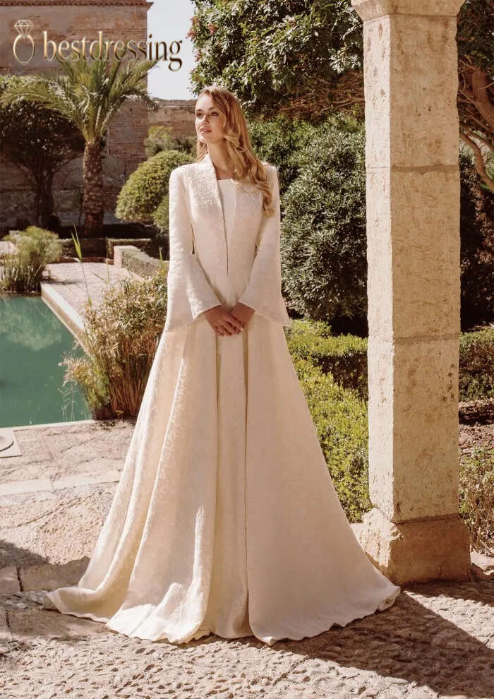 Wedding Dresses Sheath Column Bridal Long Sleeves With Jacket Cape Gowns Appliques Petites Plus Size Custom Made Bd612
