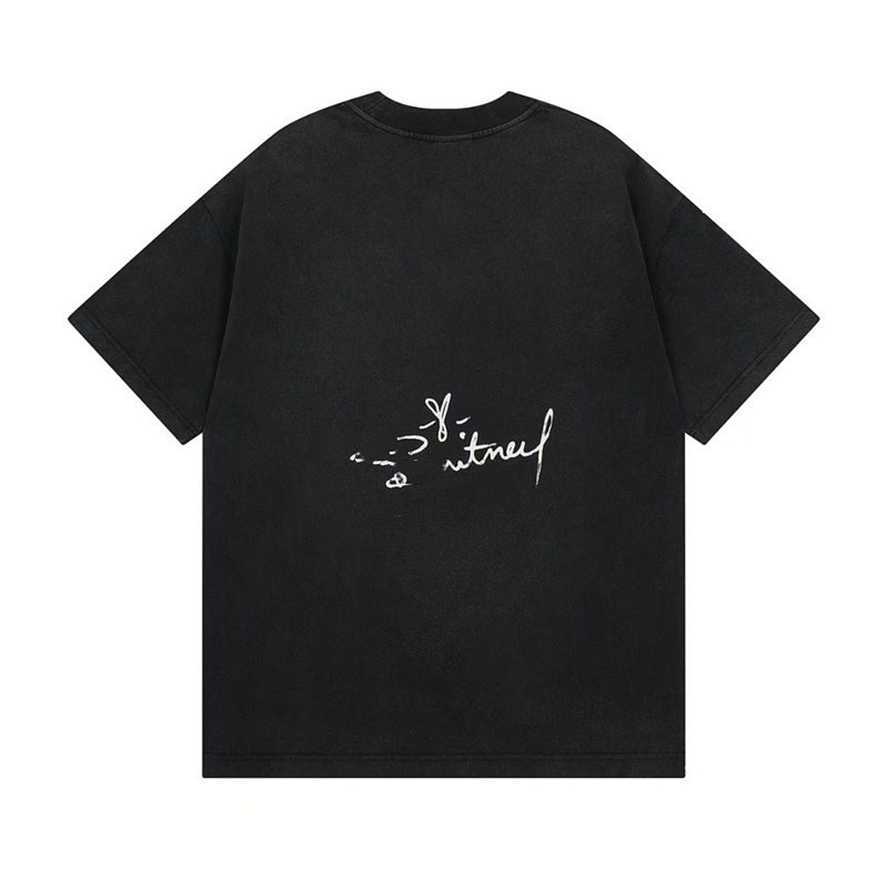 Correct version of the Paris B-brand summer new music-themed washed and distressed short-sleeve T-shirt{category}{category}KM8S