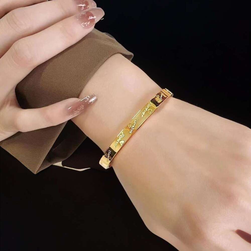 Women's Non-fading Titanium Steel Bracelet, Gold Plated Nail Style Bangle with CZ Crystals, Simple Elegant European American Style Jewelry