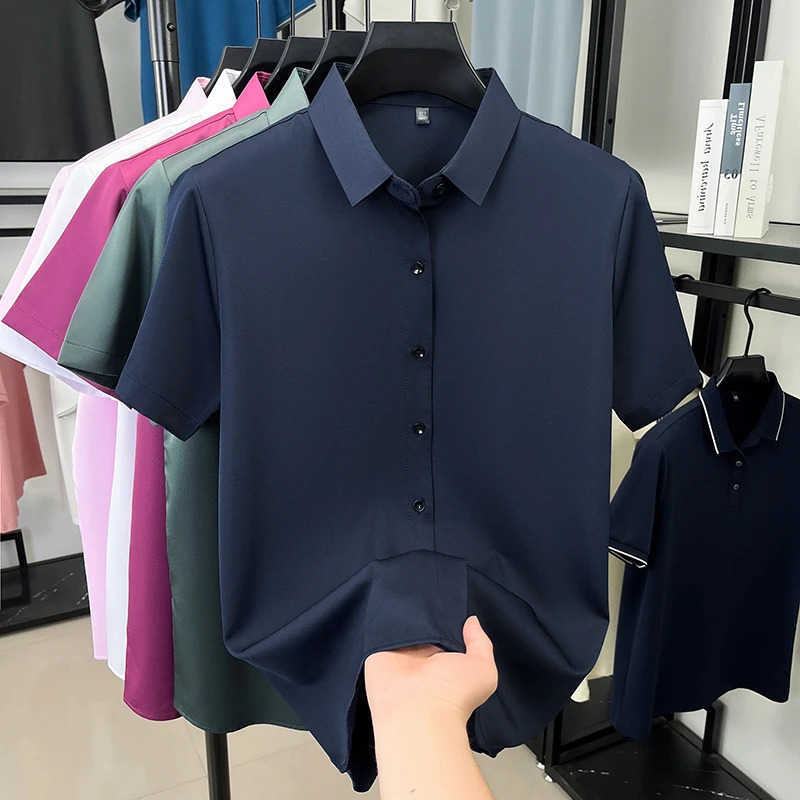 Mens Casual Solid Color Summer Short Sleeve Shirt Cool Breathable Ice Silk Fabric Business And Office Wear M260612